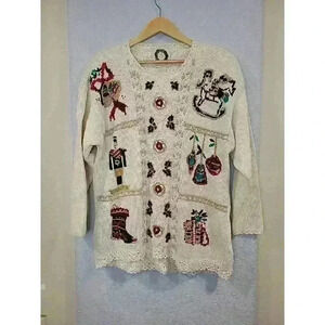 Vintage JK Christmas 1994 Sweater Size 14/16 Holiday Knit Crochet